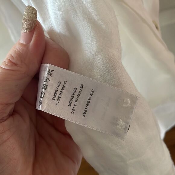 Frame button up short sleeve white with crochet belted dress medium - Picture 8 of 16